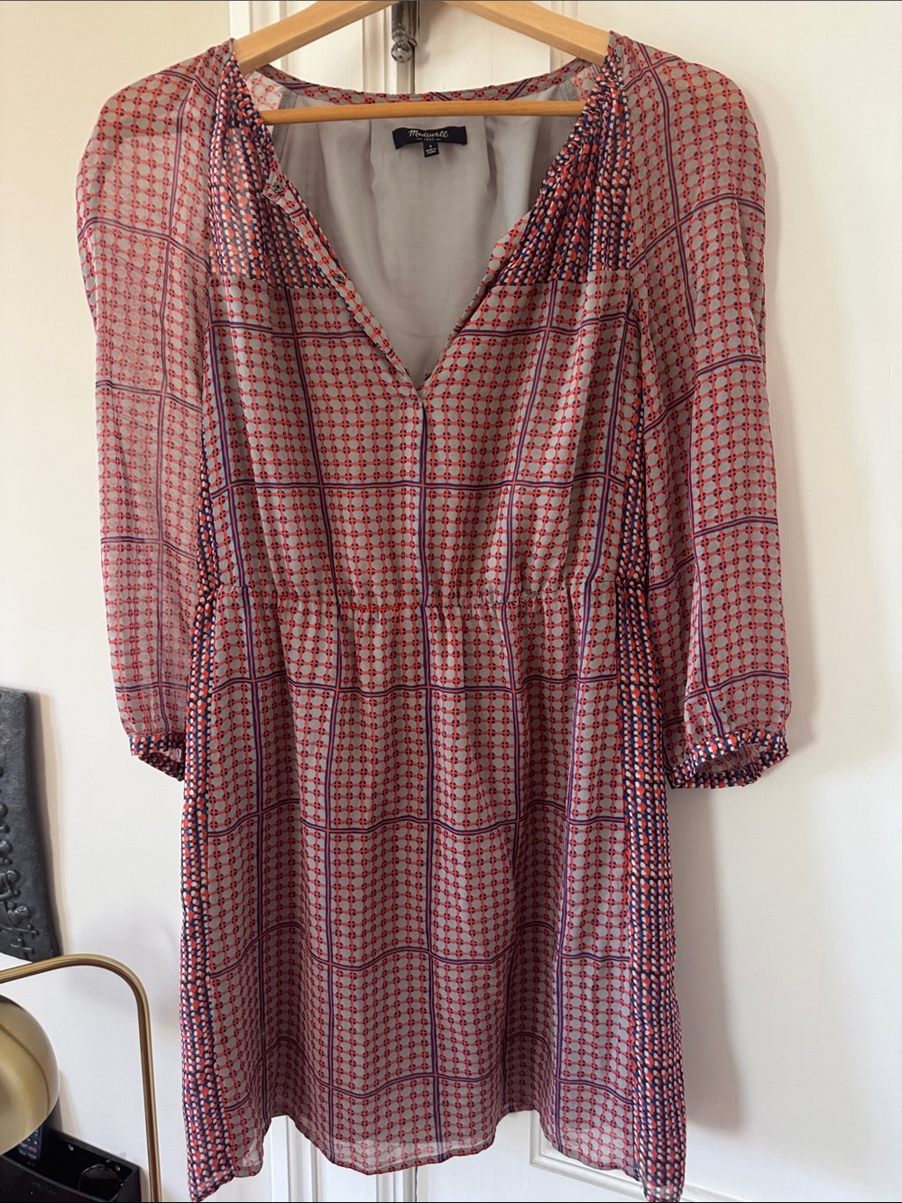 Madewell Pink and Blue Printed 3/4 Long-Sleeve Dress
